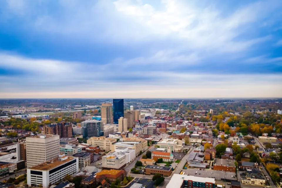 Aerial view of downtown Lexington, Kentucky.